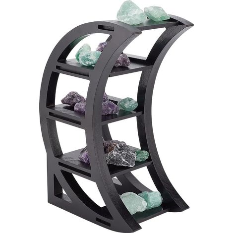 Étagère décorative en forme de croissant de lune noir en pin pour cristal, pierre, huile, petite plante et art, décoration gothique sorcière (1/5)