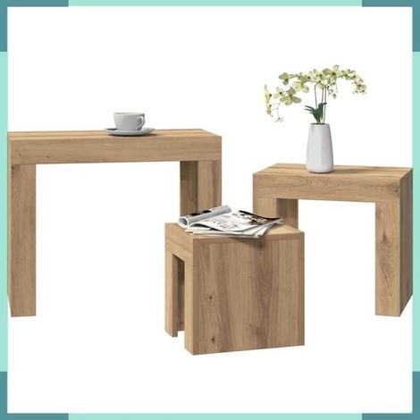 Table basse - Gigognes 3 pièces - Chêne artisanal - Rectangulaire - Bois d'ingénierie (1/5)