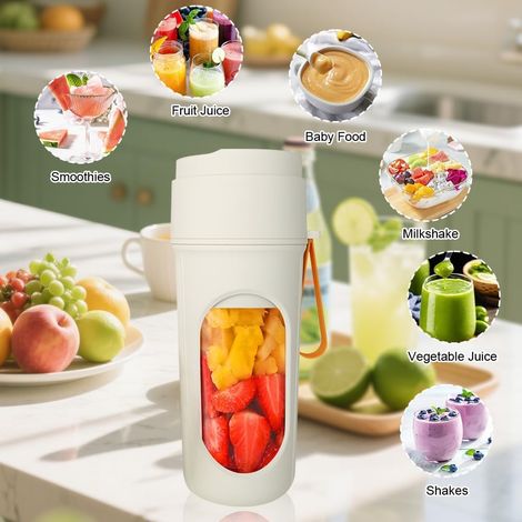 Mini frullatore per frullati, frullatore portatile da 450 ml, piccolo frullatore con coperchio da viaggio, ricaricabile tramite USB, frullatore portatile per frullati con 12 lame senza BPA per cucina, (1/4)