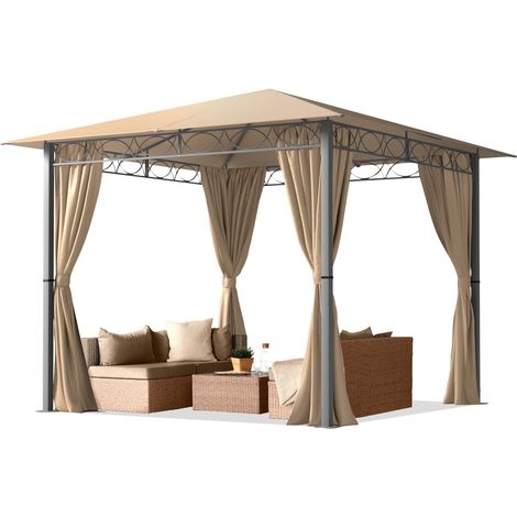 Gazebo da Giardino 3x3 m - PREMIUM 100% impermeabile - con 4 teli laterali - ca. 220g/m² telo del tetto color ocra