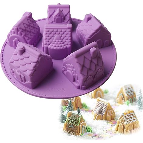 Moule à Gâteau en Silicone 6 Cavités Maison Moule à Gâteau Pain Fondant Moule Jouet Moule à Savon Chocolat Moule 3D Château Moule pour Enfants Noël Anniversaire Décoration de Gâteau (1/5)