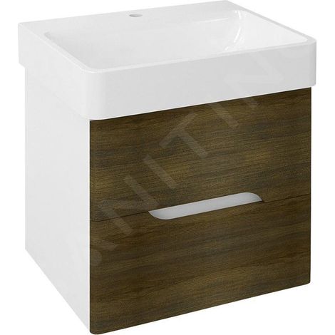 MEDIENA Meuble sous-vasque 56x51x48,5cm, blanc mat/chêne graphite (1/5)