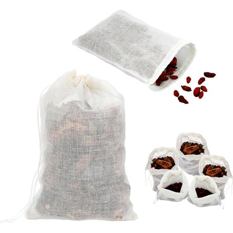Lot de 24 sacs à épices réutilisables en coton, 15 x 10 cm, sacs filtrants avec cordon de serrage pour la cuisine, les épices, la soupe, le thé (1/5)