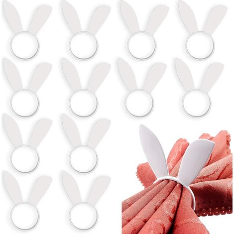 FEPITO Set mit 12 Hasenohr-Serviettenringen für Ostern, Tischdekoration für eine frühlingshafte Osterfeier (1/5)