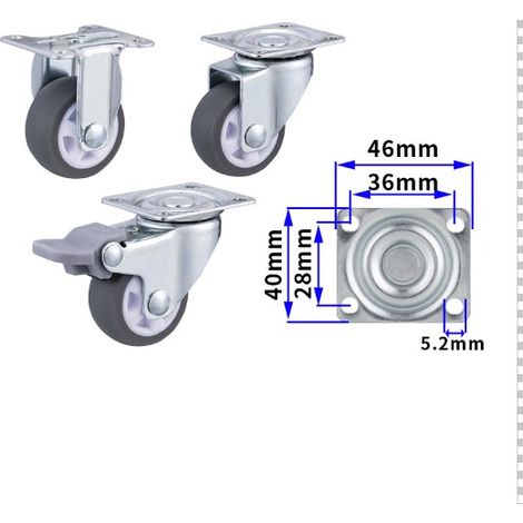 Ensemble de 4 roulettes pivotantes pour meuble 1.5 pouce avec plaque fixe et roulements à billes, roulettes en caoutchouc (1/3)