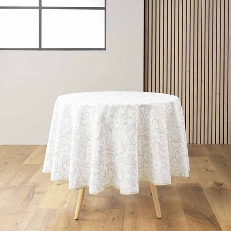Nappe Ronde Antitache Imprimé "Leya" 180cm Naturel (1/4)