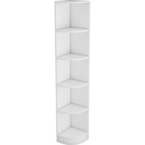 Librería esquinera de 5 estantes en MDF blanco 42 x 30 x 180 cm