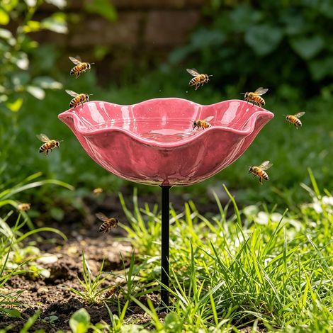 Abreuvoir à abeilles en métal pour le jardin, bain d'abeilles sur pied, piquet décoratif en métal pour le jardin, abreuvoir à insectes pour abeilles, abreuvoir à papillons, bain d'oiseaux, mangeoire, (1/5)