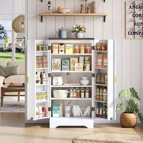 Mueble alto de cocina con iluminación LED por sensor, 2 puertas, blanco DESVIAE (1/5)
