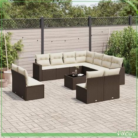 Salon de jardin - Ensemble 12 pcs 3251480 - Résine tressée marron - Coussins déhoussables - Rangement sous assise (1/3)