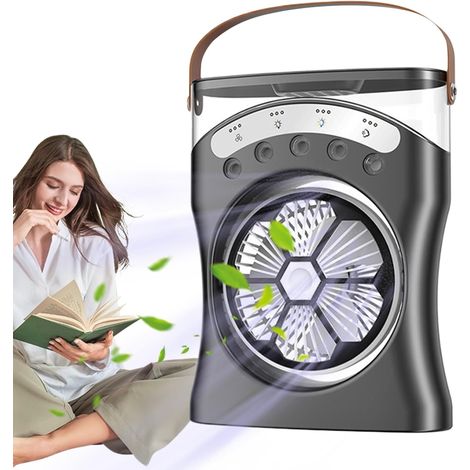 Ventilatore portatile - Ventilatore da scrivania ricaricabile con funzione di nebulizzazione - Raffreddatore d'aria oscillante a 180° a 3 velocità per interni, esterni, camera da letto, ufficio, spiag