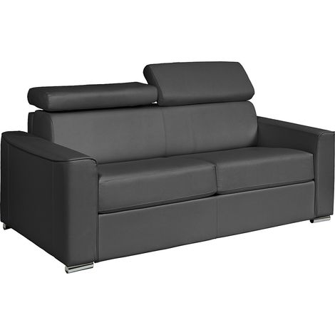 Divano letto 3 posti a ribalta Posto letto 140 cm Materasso 14 cm in Pelle di bufalo Grigio - VIZIR