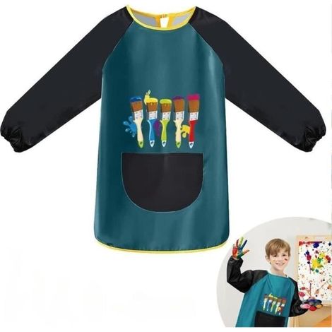 Tablier de Peinture Enfant, Blouse Peinture Enfant Imperméable,Tablier Manches Longues, Tablier Artistique pour Fille Garçon Vert (1/4)