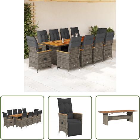 The Living Store 11-tlg. Garten-Bistro-Set mit Kissen Grau Poly Rattan - Gartenmöbel - Lounge Sessel - Outdoor Möbel - Rattan Gartenmöbel - Bistro Set