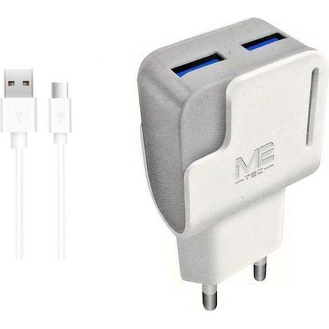 Chargeur USB Type-C - Chargeur double USB blanc avec câble USB Type-C de 100 cm - Compatible avec les téléphones et tablettes Android, Samsung et Huawei. (1/3)