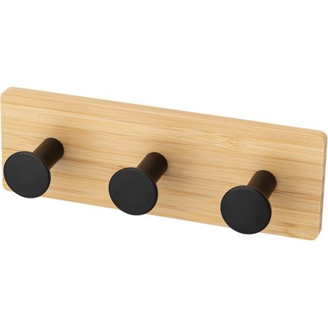 Toallero de baño de pared FARO WOOD de acero, 3 ganchos, negro, acero con recubrimiento en polvo + bambú, montado a la pared con cinta 3M (1/2)