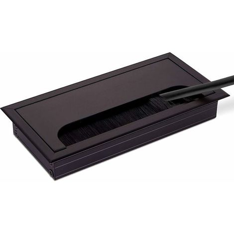 VURAHOME – Rechteckige Kabelmanagement-Abdeckung 80 x 280 mm für die Montage in Schreibtischen, Kabelorganisator für Möbel, eloxiertes Aluminium, schwarz, Kabeldurchführung, Kabelabdeckung, 2er-Pack (1/4)