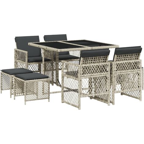 vidaXL Set Pranzo da Giardino 9pz con Cuscini Grigio Chiaro (1/5)
