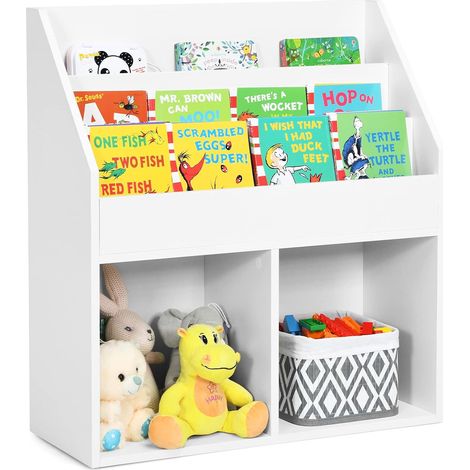 COSTWAY Scaffale per Bambini, Mobile Contenitore per Giocattoli con 3 Ripiani e Scatola di Giocattoli, per Stanza dei Giochi, Soggiorno e Asilo, 70 x 30 x 80cm (1/5)
