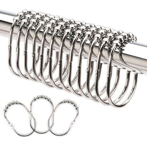 Lot de 12 crochets de rideau de douche chromés