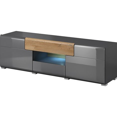 Mueble TV 160cm colección OHIO. Color gris antracita y roble.