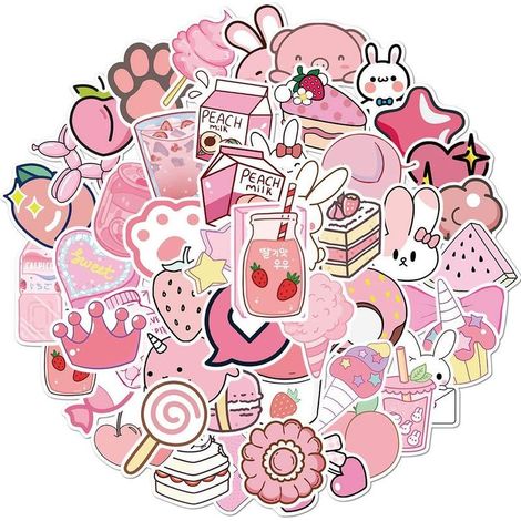 Lot de 50 autocollants roses imperméables en vinyle, pour bouteilles d'eau, ordinateurs portables, skateboards, bagages, adaptés aux enfants, adolescents et filles (1/5)