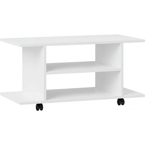 Mobile Porta TV Moderno 80x40x40 cm con Ripiani Ruote Girevoli e Freni Bianco (1/5)