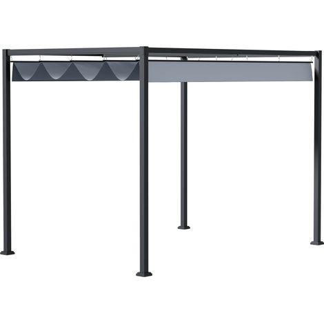 4 x 3m Retractable Roof Gazebo, Metal Pergola Patio Sun Shelter with Retractable Canopy, Grey