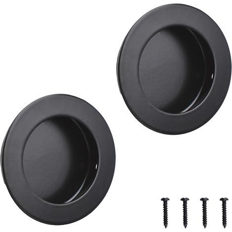 Lot de 2 poignées rondes à encastrer noires, poignées de porte invisibles en acier inoxydable pour tiroir de grange coulissant, placard/5,1 cm (1/5)