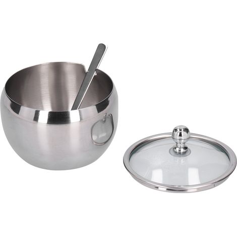 Bocal à Épices en Acier Inoxydable avec Couvercle en Verre et Cuillère - Rangement pour Sel, Poivre, Sucre (1/5)