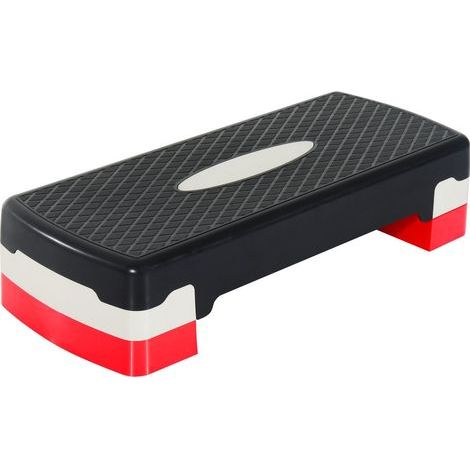 Stepper aerobic fitness hauteur reglable 2 niveaux surface antiderapante PP 68 x 29 x 15 cm rouge noir et gris (1/4)