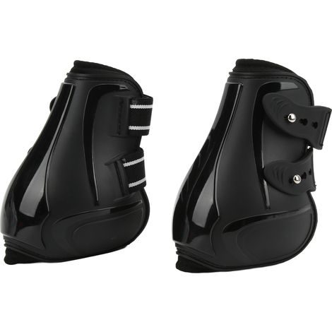 Guêtres de protection pour tendons de chevaux, souples, antidérapantes et réglables, en PU noir, pour les membres postérieurs, taille M (1/5)