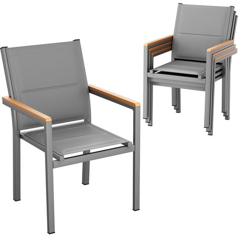 Chaises de jardin en aluminium avec dossier et assise matelassés,chaises de salle à manger empilables- (4 chaises ,Gris)