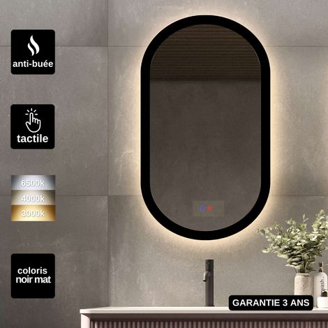 Miroir Salle de Bain LED Rétro-éclairé Réglable 50x90cm - Contour Noir - Commandes Tactiles & Anti-Buée - MILANO LEDIMEX (1/5)