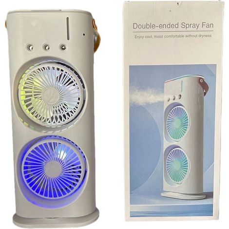 Ventilateur de Table Double Tête - 5 Vitesses, USB Rechargeable - Éclairage LED - Pour Camping, Bureau - Alovez (1/2)