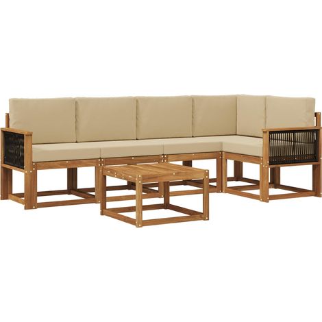 Outdoor-Sofagarnitur 6 pcs Natur und Beige Massivholz Akazie vidaXL