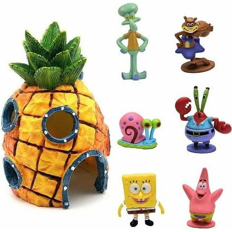 Kaelt - Lot De 7 Ornements D'Aquarium, Bob L'Éponge Décoration D'Aquarium Décoration D'Aquarium Décoration D'Aquarium En Résine Décoration D'Aquarium Ananas Accessoires D'Aquarium Décoration D'Aquariu