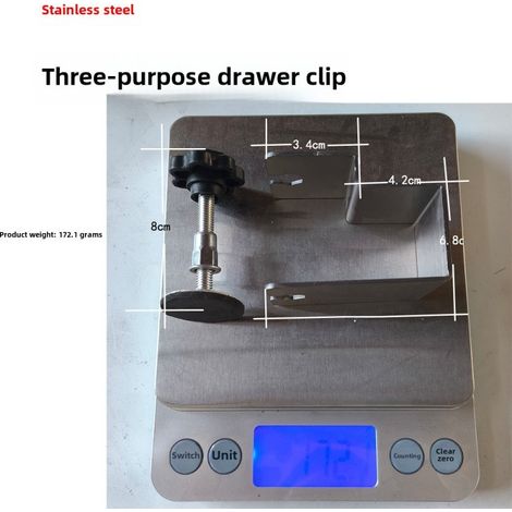 Clip de fixation pour panneau de tiroir, clip auxiliaire de fixation en forme de G, tapis antidérapant qui ne raye pas la surface du panneau (acier inoxydable à trois fonctions (coude long)). (1/5)