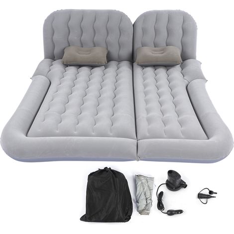 Matelas de voyage gonflable multifonction 2 en 1, revêtement en PVC floqué, coussin de repos doux pour voiture et SUV, gris