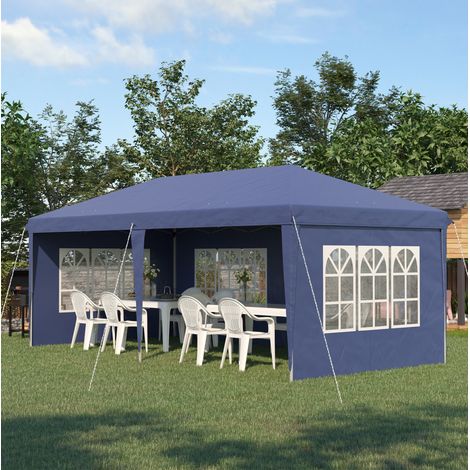 Faltpavillon 3x6 m mit 4 Seitenwänden Stahl Blau OKMYHOME (1/5)
