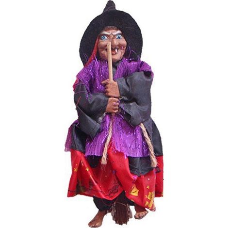 Décorations de sorcières à suspendre - Sorcières volantes sur balais pour Halloween, décoration d'intérieur effrayante, figurines de sorcières à suspendre pour l'extérieur et l'intérieur (rouge) (1/5)