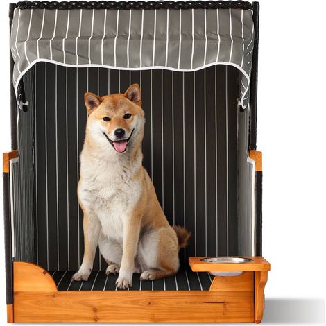 Hundestrandstuhl mit Napf, Holz & Rattan