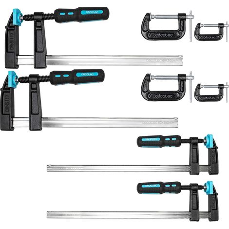 Serre-joints à Barre 8 Pièces StrongComfort 4400 Force. Pression jusqu'à 300 kg, Norme DIN 5117, Barres en Acier Trempé, Poignée Bimatière Antidérapante, 4 Serre-joints de Pression Inclus (1/5)