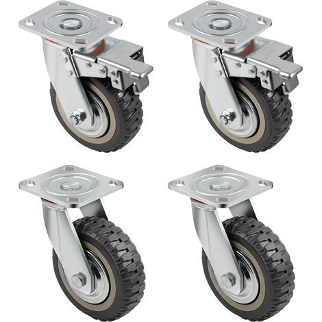 DBREAKS 4Pcs Roulettes pivotantes, Ø150mm Roues pour chariot, meubles, Roulette charge lourde, 2×Roulettes pivotantes avec frein+2×Roulettes pivotantes, Capacité de charge totale de 1600KG (1/5)
