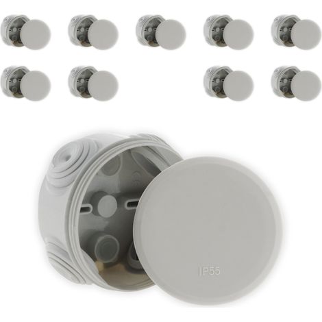 Zenitech – Lot de 10 boîtes de dérivation ronde IP55 Ø70mm – Protection contre projections d'eau et poussière – Couvercle 1/4 de tour – Pour installations extérieures
