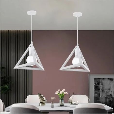 2PCS Lustre Suspension en Fer Forge Vintage Blanc Lampe Plafonnier Industrielle Moderne pour Salon Chambre (1/4)
