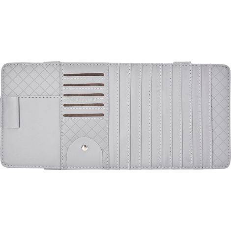 Pochette de rangement pour visière auto en cuir PU gris, organiseur CD, lunettes, permis de conduire, étui pour CD de voiture (1/5)