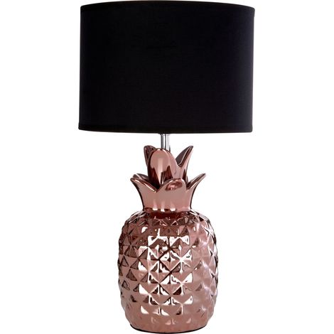 Premier Housewares Pineapple Copper Ceramic Lamp Black Modern Table Lamp Unique Shape Lamps For Living Room Bedroom Office Desks And Hallways 23 x 23 x 40