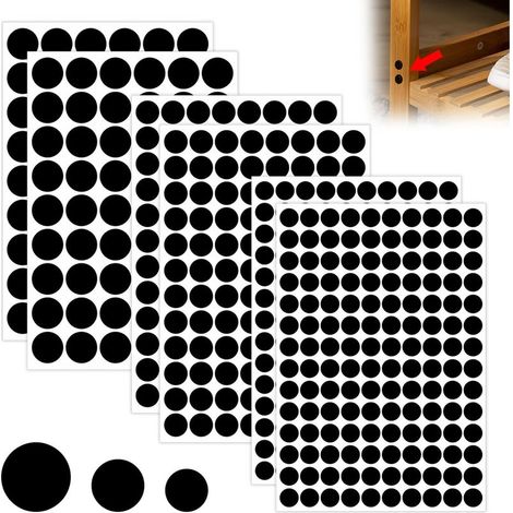 Lot de 580 autocollants pour trous de vis, capuchons anti-poussière - Cache-trous de vis pour meubles en bois, armoire, étagère - 21 mm, 15 mm et 12 mm (noir) (1/5)