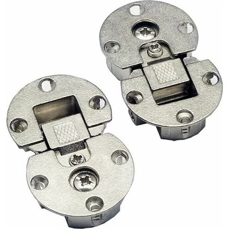Set mit 2 verdeckten Klappscharnieren, bis 90 Grad verstellbar, für Möbel - Halbkreisförmige Scharniere - Scharniere für Holztische - Silberne runde Scharniere (1/5)